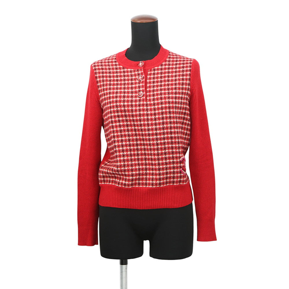 CHANEL CC Logo Check Knit Size 34 RedP77377 K11231 NZI40 Cashmere97% Polyamide2% Elastine1%