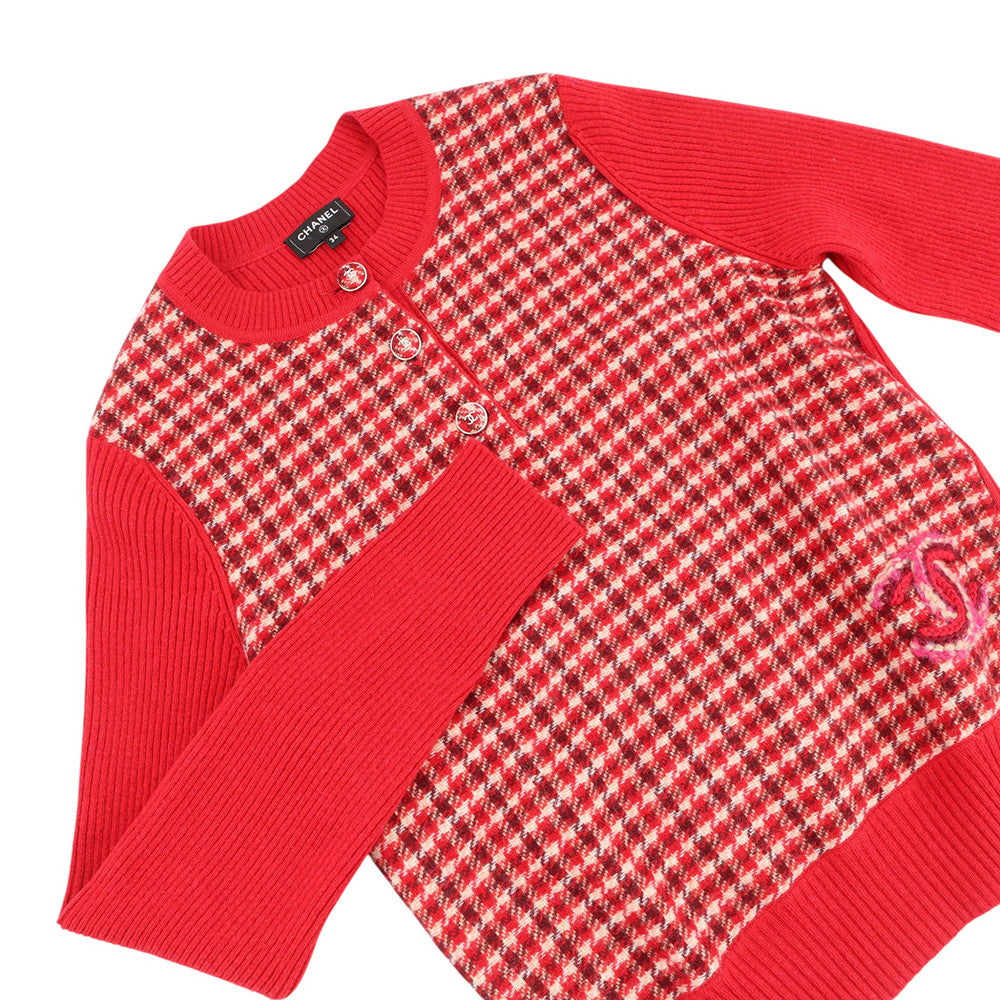 CHANEL CC Logo Check Knit Size 34 RedP77377 K11231 NZI40 Cashmere97% Polyamide2% Elastine1%