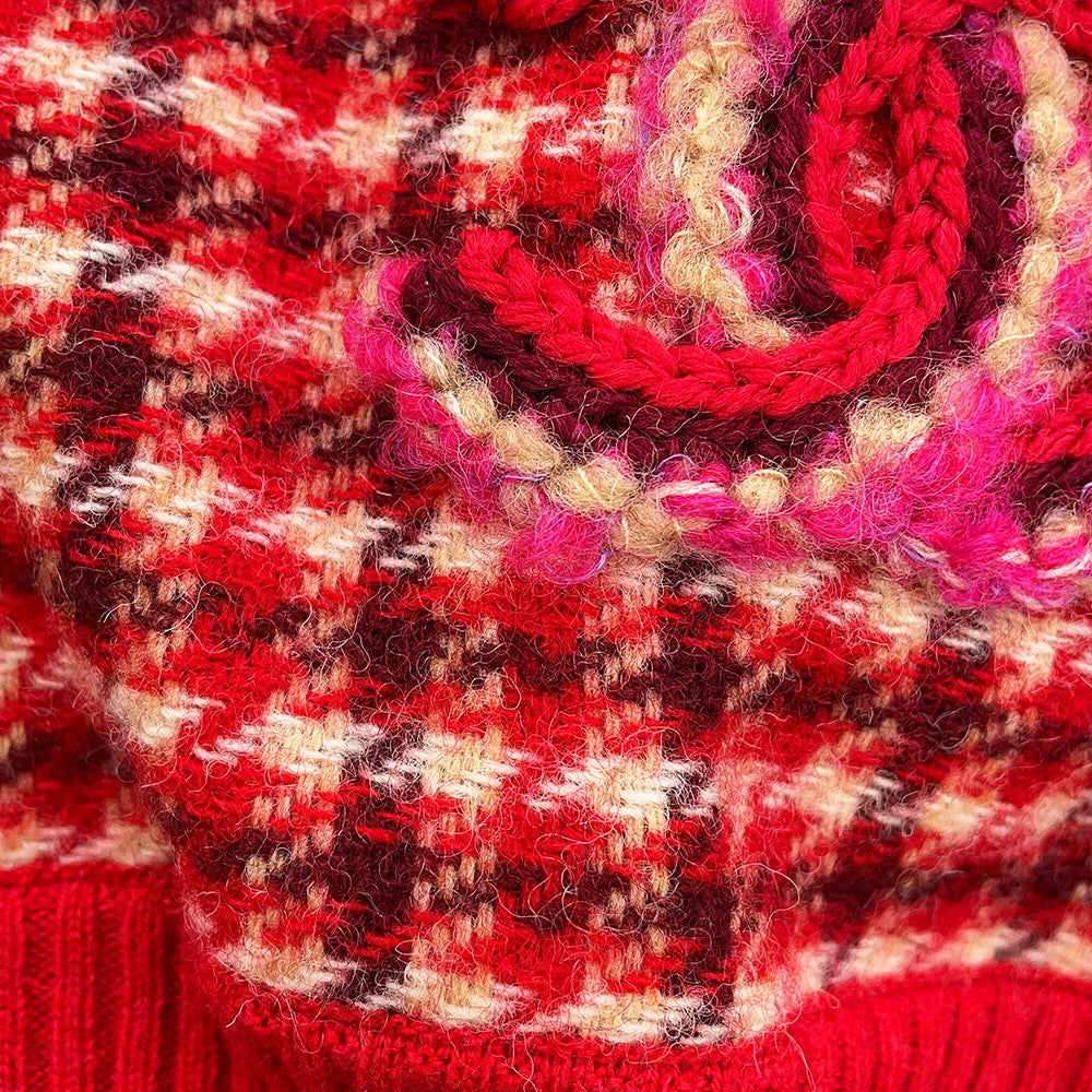 CHANEL CC Logo Check Knit Size 34 RedP77377 K11231 NZI40 Cashmere97% Polyamide2% Elastine1%