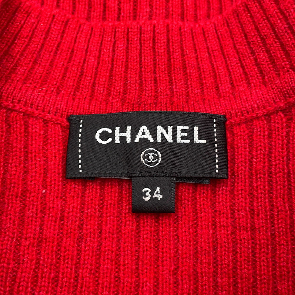 CHANEL CC Logo Check Knit Size 34 RedP77377 K11231 NZI40 Cashmere97% Polyamide2% Elastine1%
