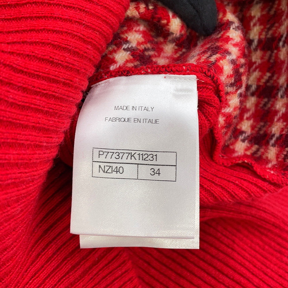 CHANEL CC Logo Check Knit Size 34 RedP77377 K11231 NZI40 Cashmere97% Polyamide2% Elastine1%