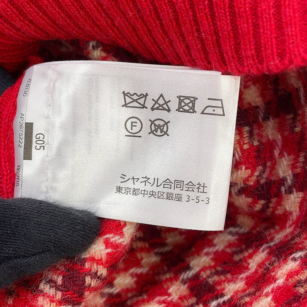 CHANEL CC Logo Check Knit Size 34 RedP77377 K11231 NZI40 Cashmere97% Polyamide2% Elastine1%