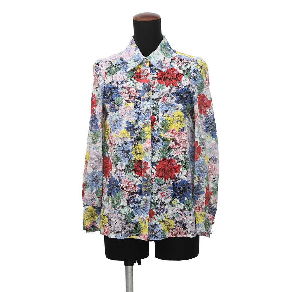 CHANEL Lace blouse Size 34 White/MulticolorP77245-V69058-NX111 79% Cotton, 14% Viscose, 7% Polyamide