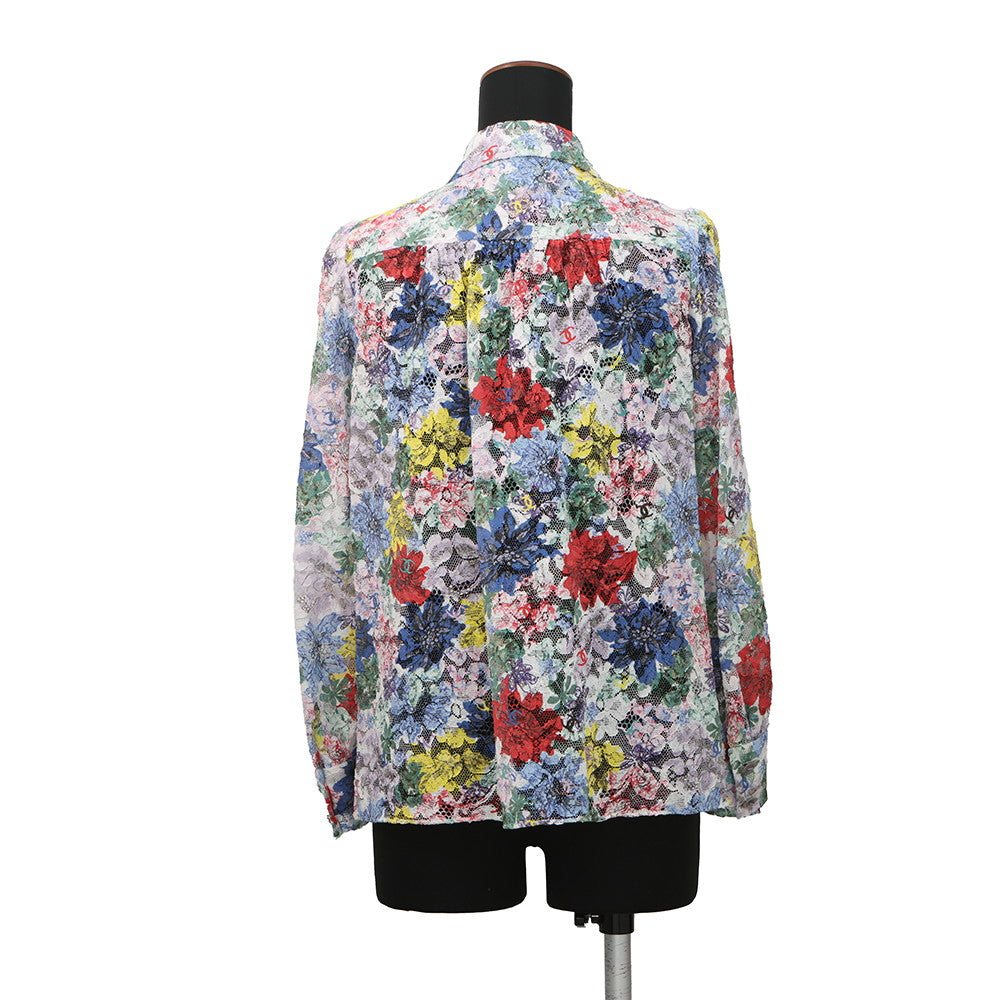 CHANEL Lace blouse Size 34 White/MulticolorP77245-V69058-NX111 79% Cotton, 14% Viscose, 7% Polyamide