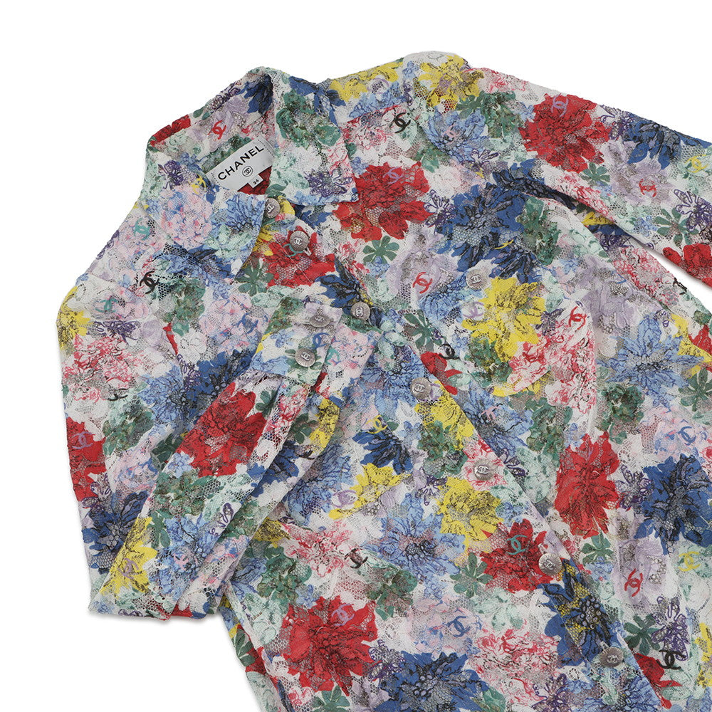 CHANEL Lace blouse Size 34 White/MulticolorP77245-V69058-NX111 79% Cotton, 14% Viscose, 7% Polyamide