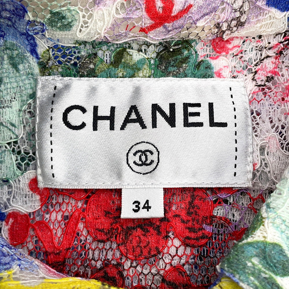 CHANEL Lace blouse Size 34 White/MulticolorP77245-V69058-NX111 79% Cotton, 14% Viscose, 7% Polyamide