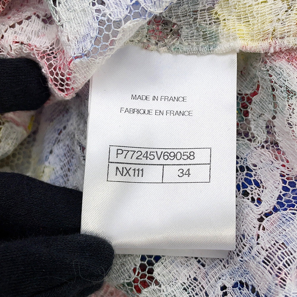 CHANEL Lace blouse Size 34 White/MulticolorP77245-V69058-NX111 79% Cotton, 14% Viscose, 7% Polyamide