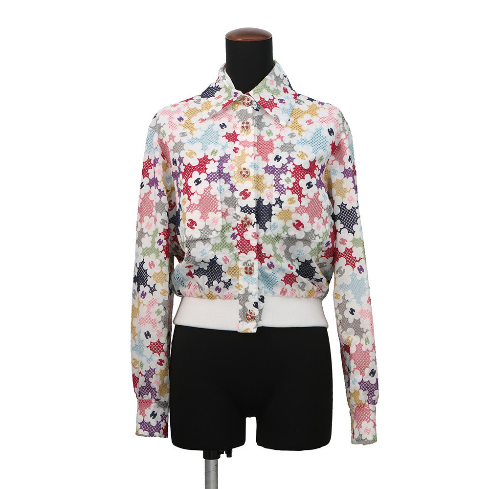 CHANEL 24P Blooming Raffia Patchwork Jacket Size 34 White/MulticolorP76667-V68570-NU931 Cotton82% Polyester18%