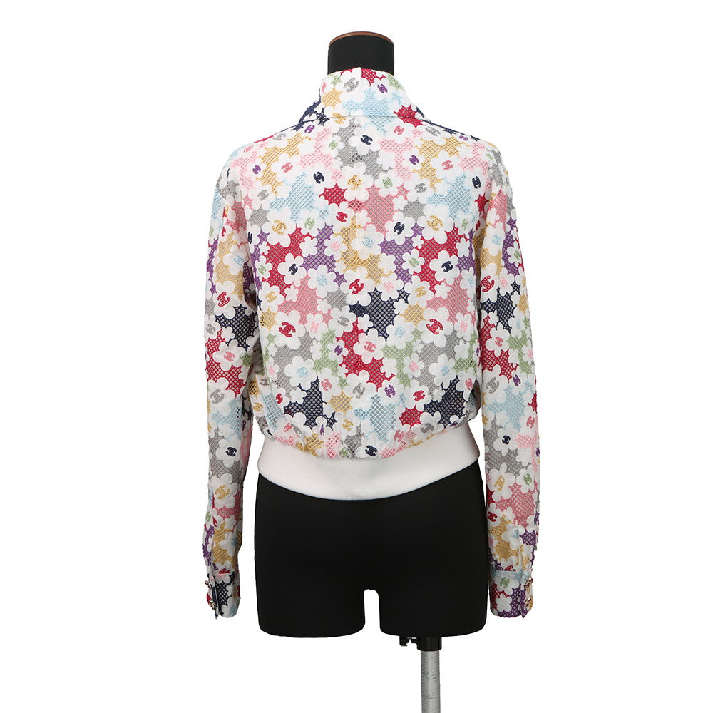 CHANEL 24P Blooming Raffia Patchwork Jacket Size 34 White/MulticolorP76667-V68570-NU931 Cotton82% Polyester18%