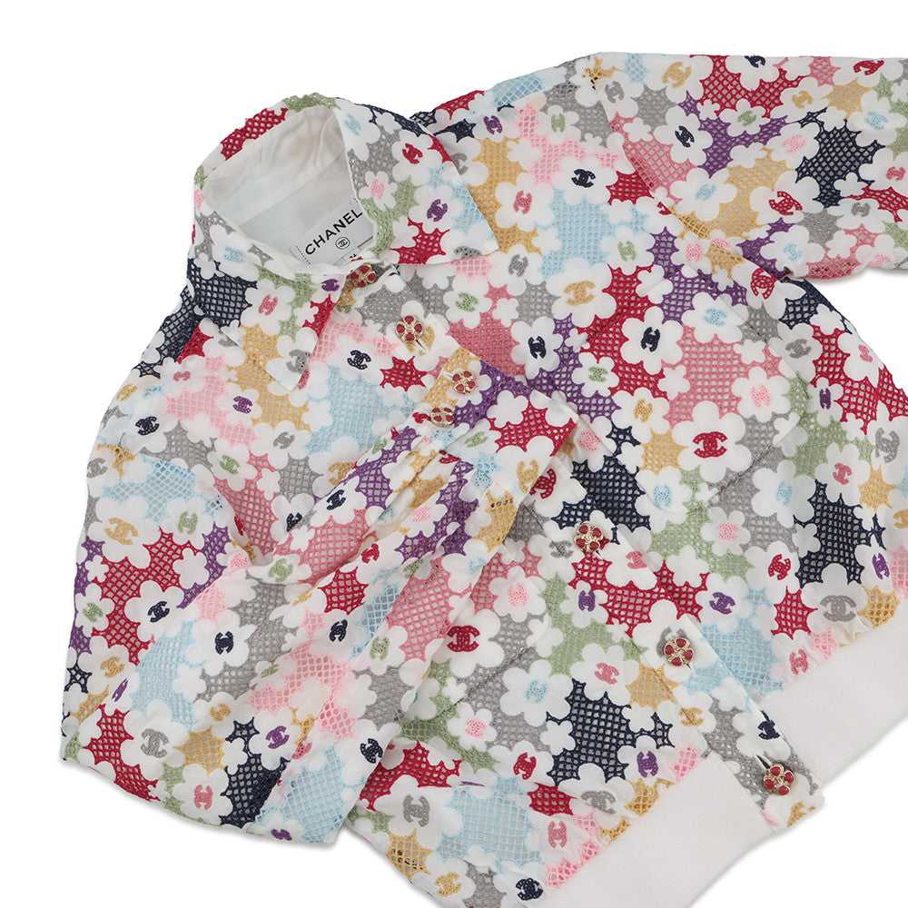 CHANEL 24P Blooming Raffia Patchwork Jacket Size 34 White/MulticolorP76667-V68570-NU931 Cotton82% Polyester18%