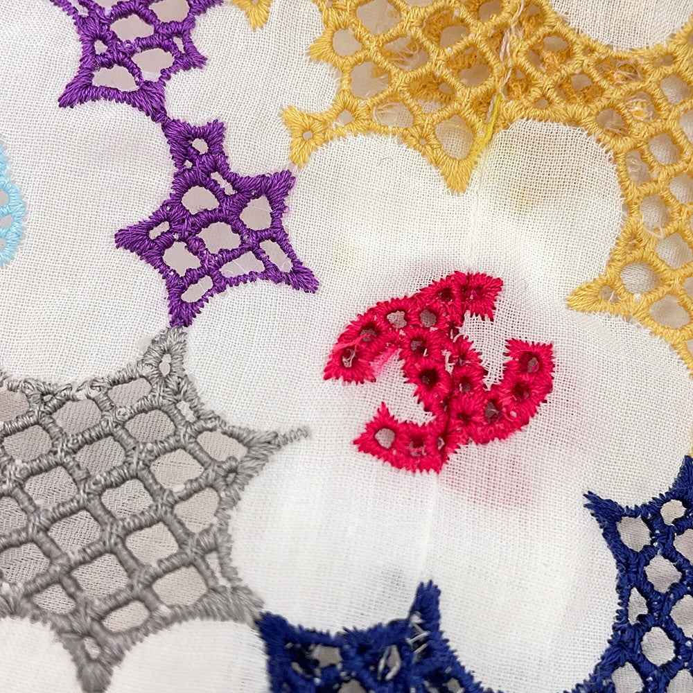 CHANEL 24P Blooming Raffia Patchwork Jacket Size 34 White/MulticolorP76667-V68570-NU931 Cotton82% Polyester18%