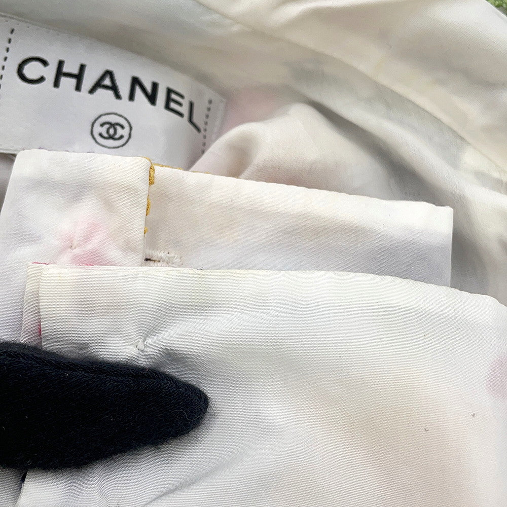 CHANEL 24P Blooming Raffia Patchwork Jacket Size 34 White/MulticolorP76667-V68570-NU931 Cotton82% Polyester18%