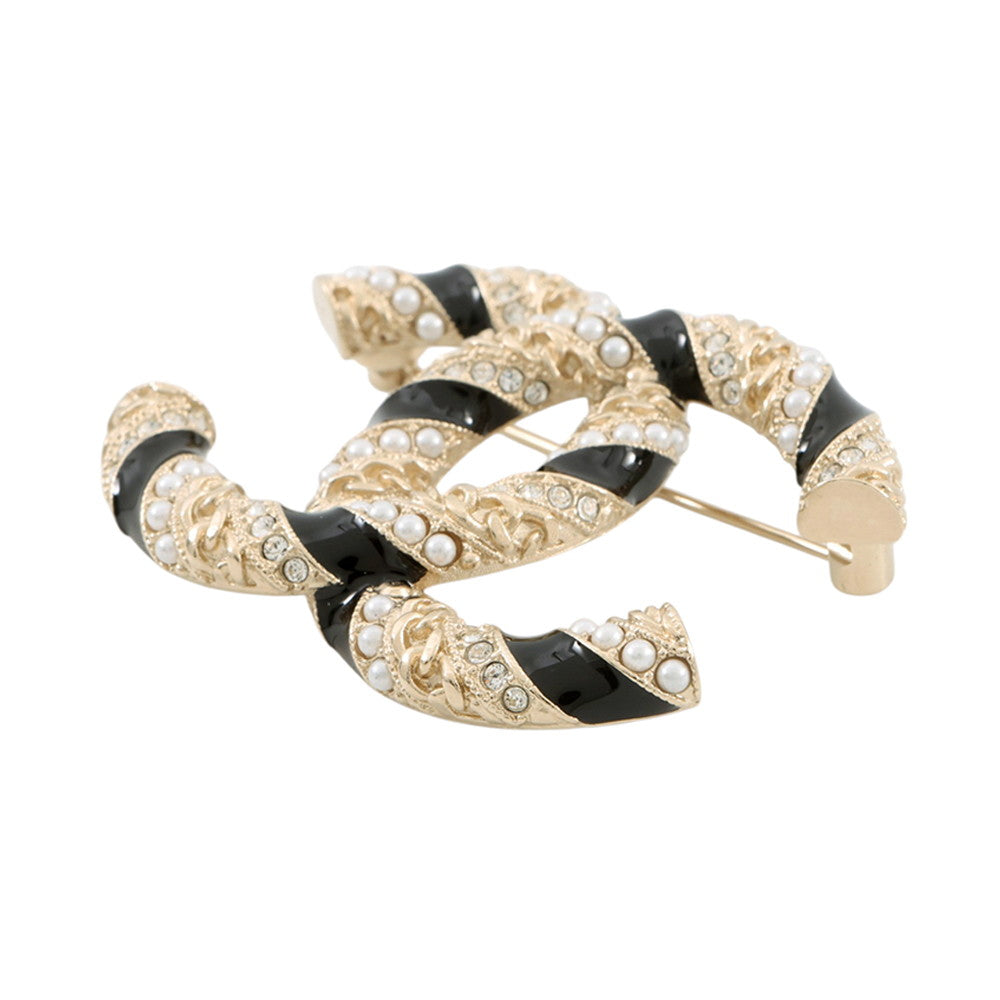 CHANEL CC Logo BroochAB5776 Gold Plated Rhinestone Faux Pearl