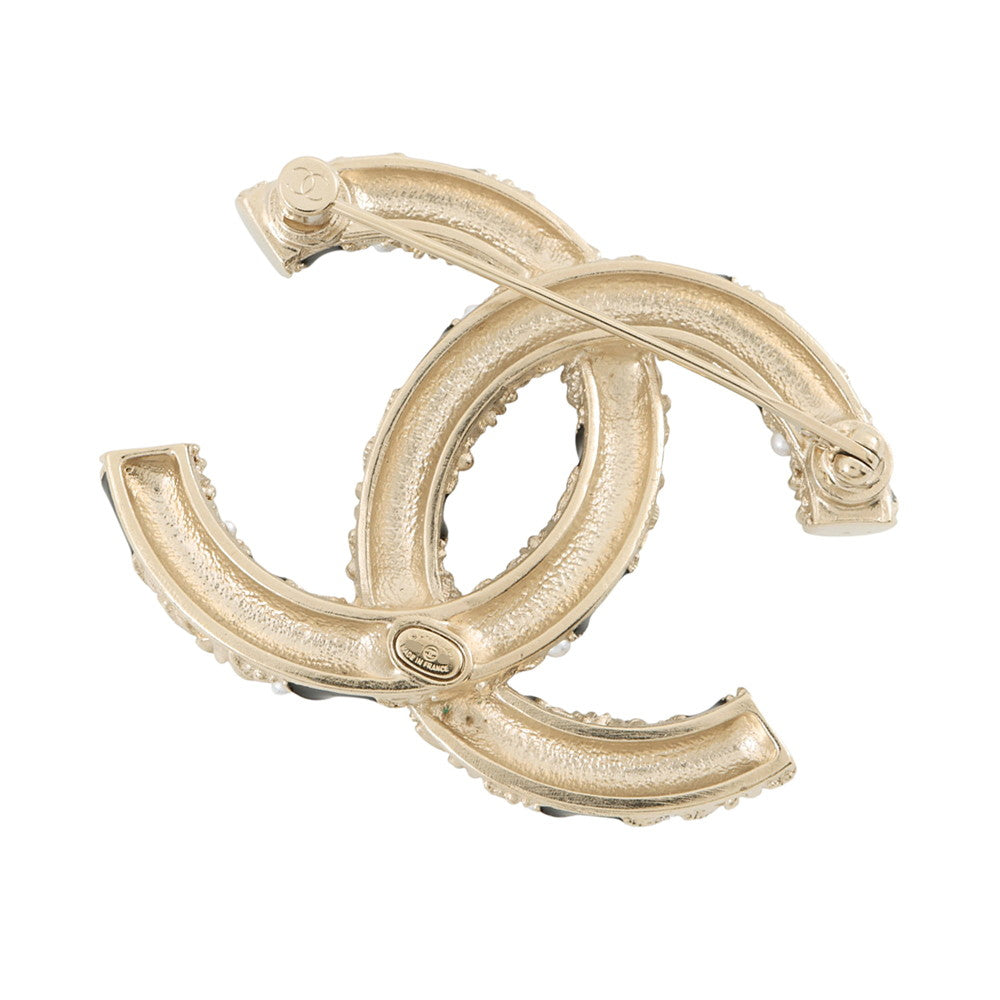 CHANEL CC Logo BroochAB5776 Gold Plated Rhinestone Faux Pearl