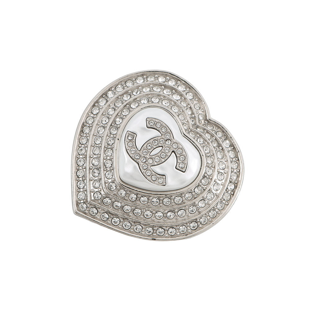 CHANEL CC Logo Heart Brooch Metal Rhinestone