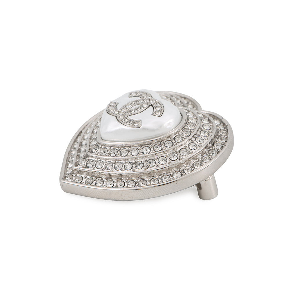 CHANEL CC Logo Heart Brooch Metal Rhinestone
