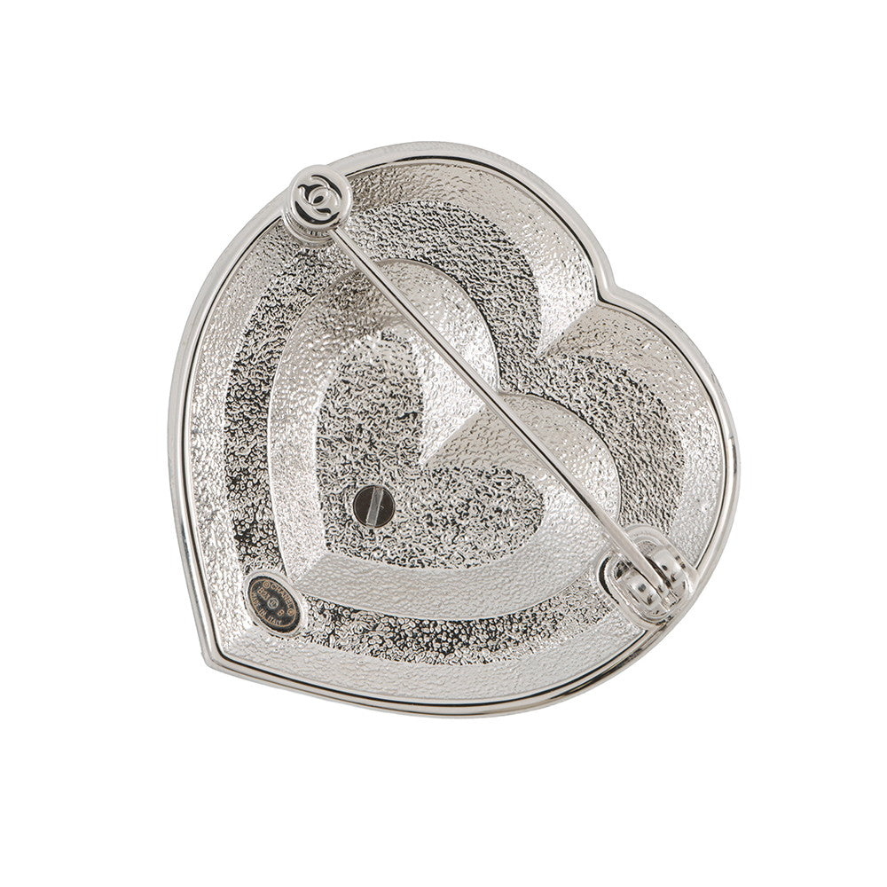 CHANEL CC Logo Heart Brooch Metal Rhinestone