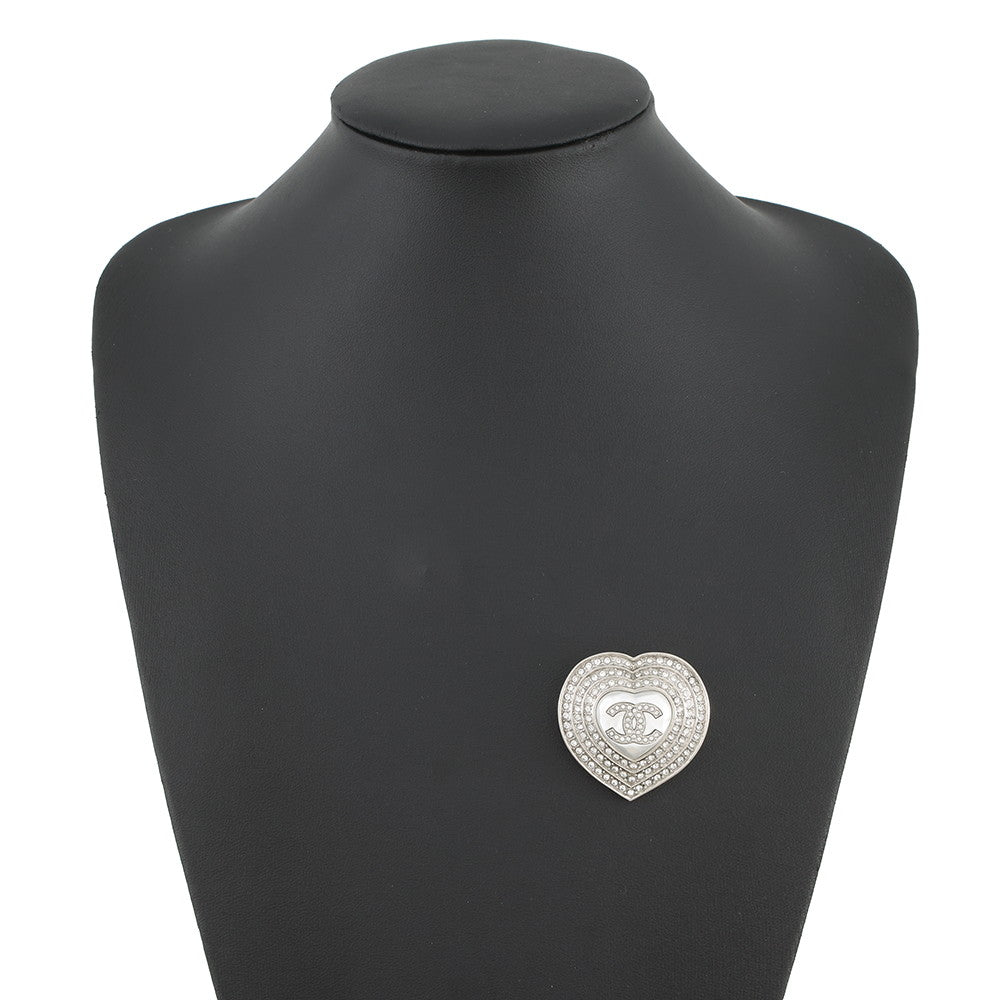 CHANEL CC Logo Heart Brooch Metal Rhinestone