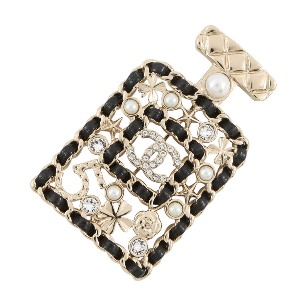 CHANEL Perfume motif brooch Gold Plated Leather