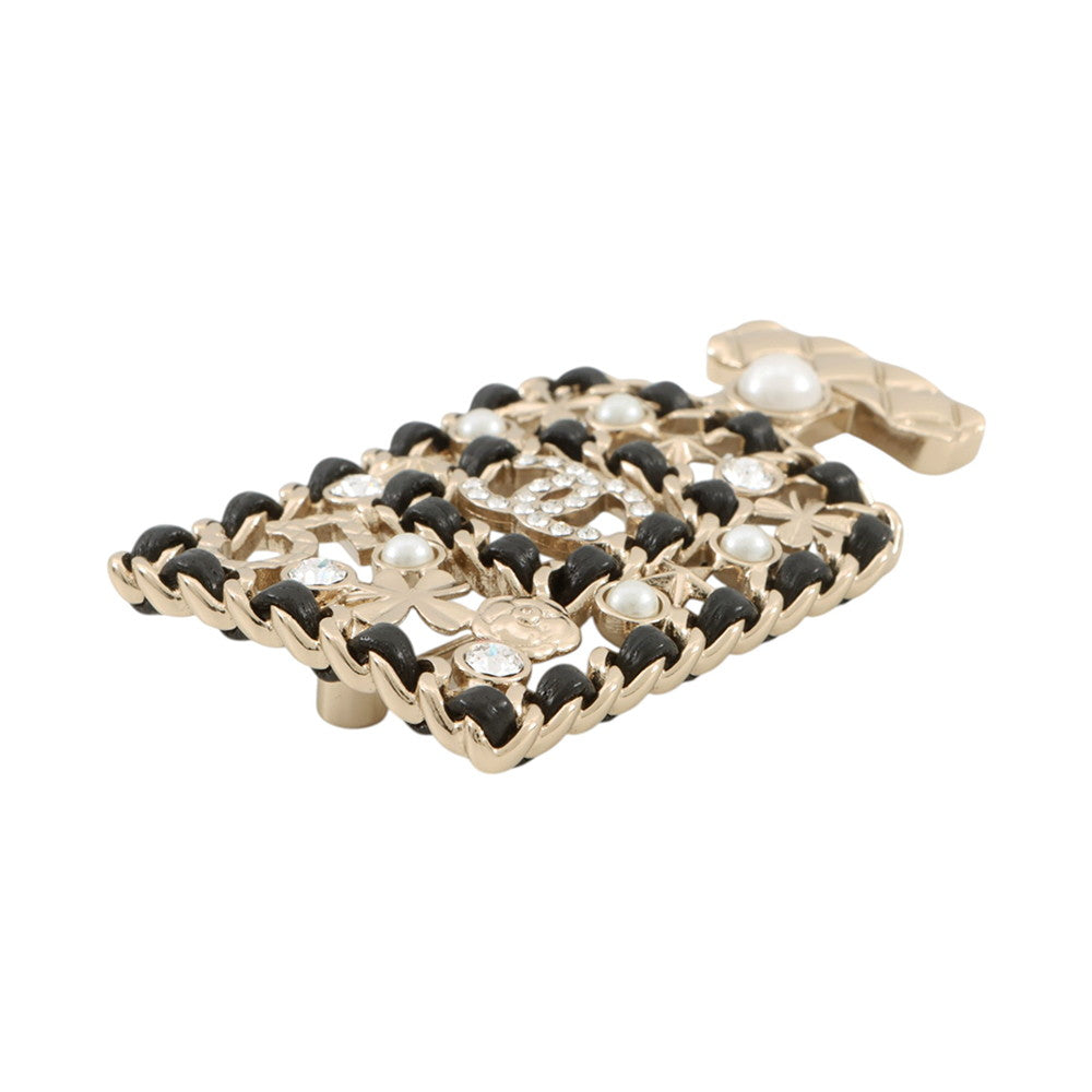 CHANEL Perfume motif brooch Gold Plated Leather