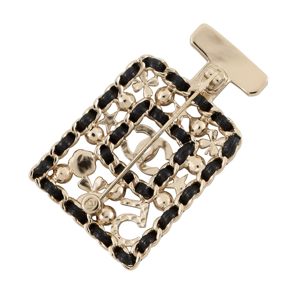 CHANEL Perfume motif brooch Gold Plated Leather