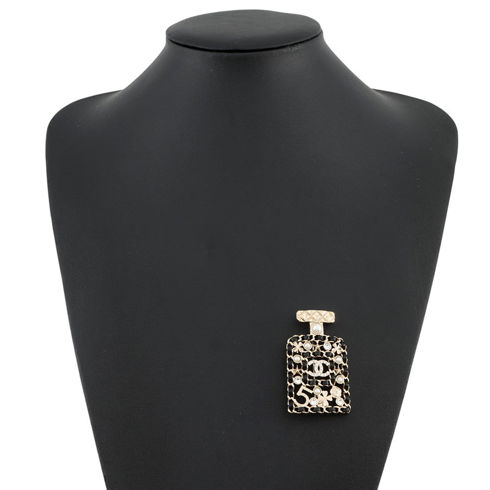 CHANEL Perfume motif brooch Gold Plated Leather