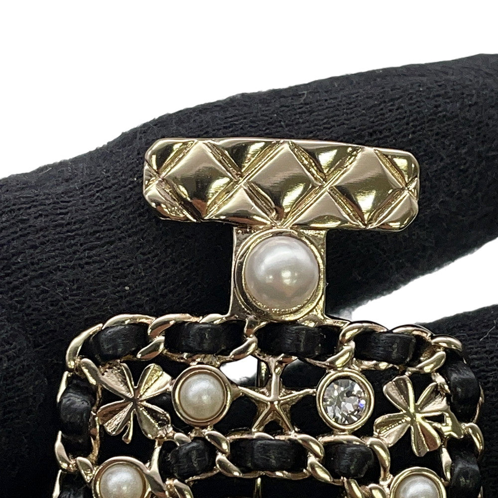 CHANEL Perfume motif brooch Gold Plated Leather