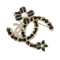 CHANEL CC Logo Brooch BlackAB9679 Gold Plated Leather Rhinestone Faux Pearl