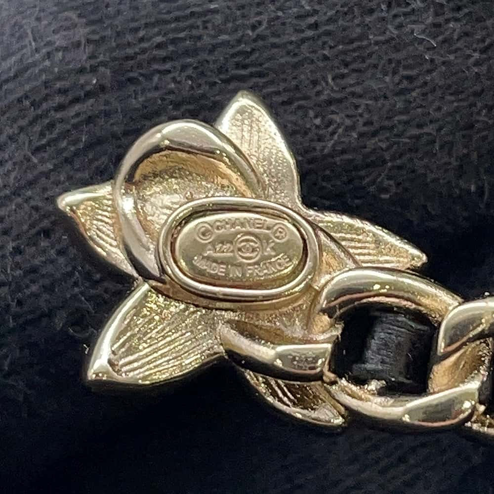 CHANEL CC Logo Brooch BlackAB9679 Gold Plated Leather Rhinestone Faux Pearl
