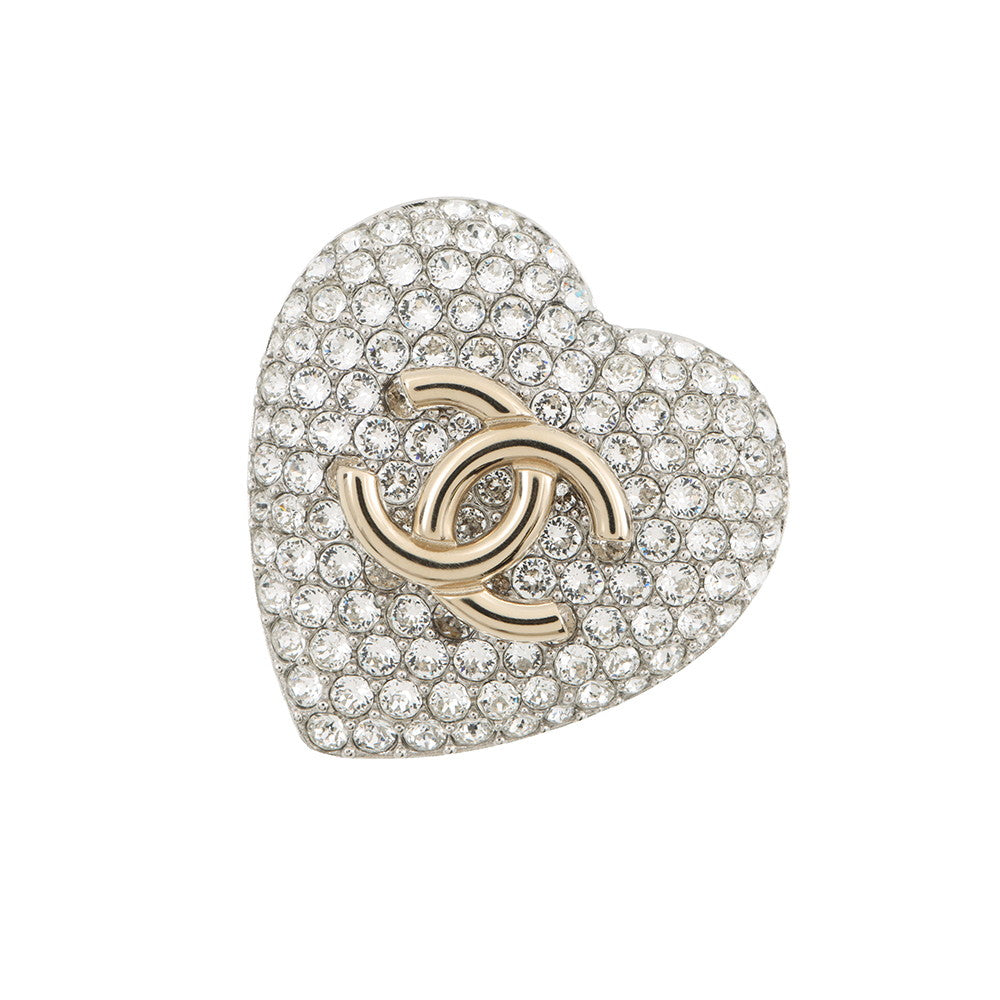 CHANEL CC Logo Heart BroochAB3644-B02818-N6656 Gold Plated Rhinestone