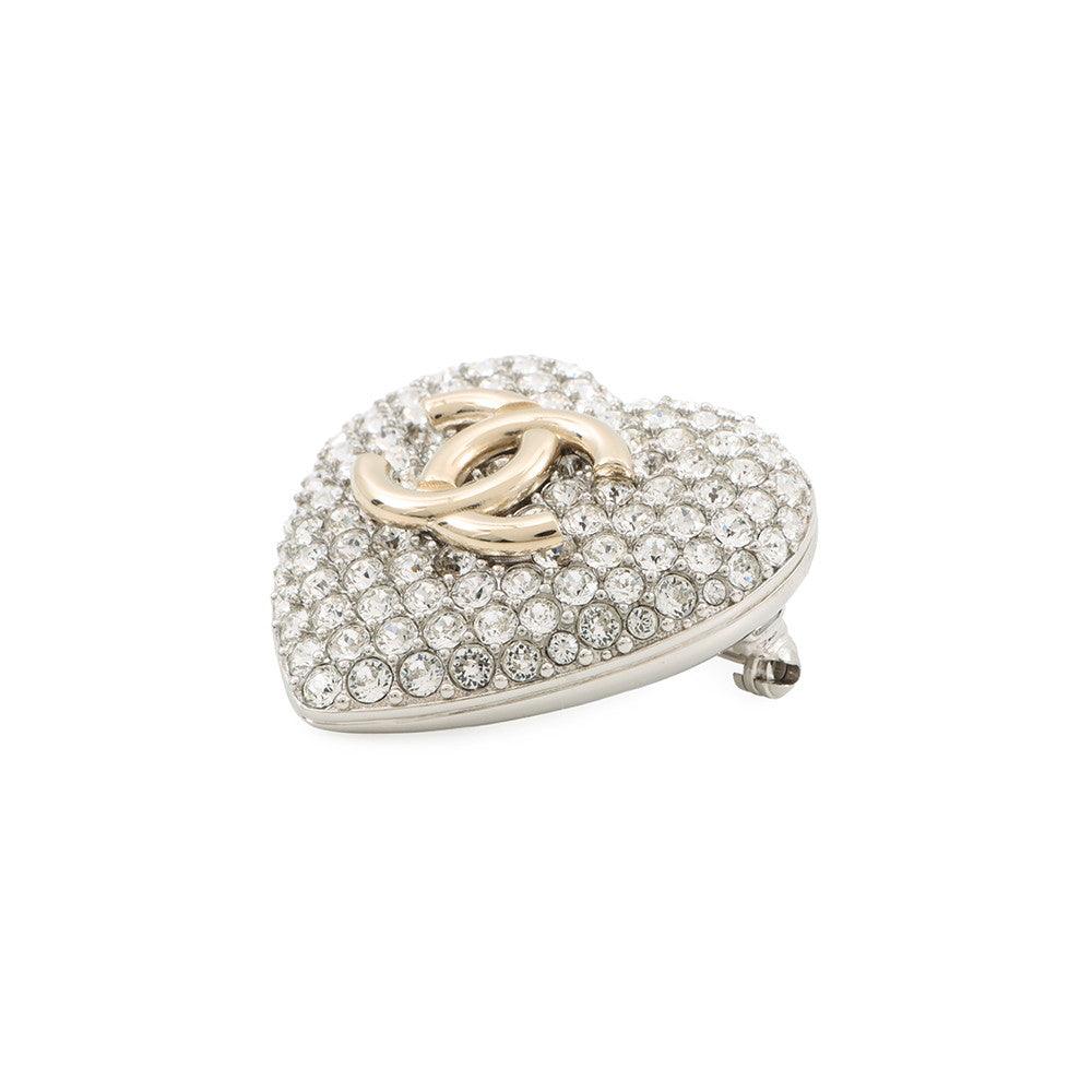 CHANEL CC Logo Heart BroochAB3644-B02818-N6656 Gold Plated Rhinestone