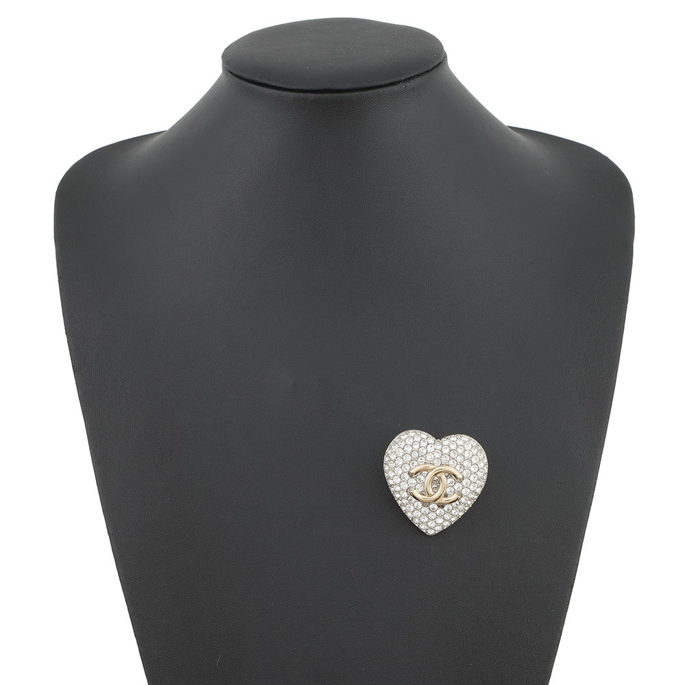 CHANEL CC Logo Heart BroochAB3644-B02818-N6656 Gold Plated Rhinestone