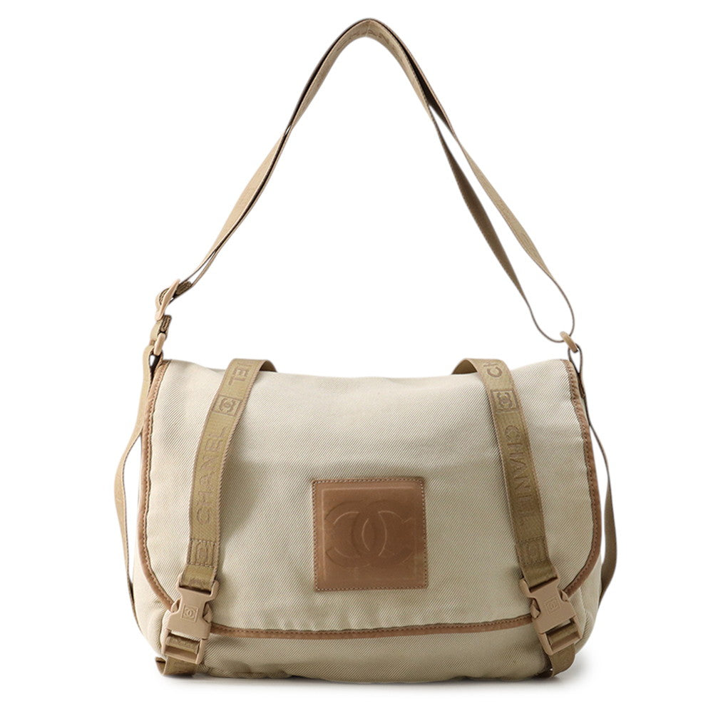 CHANEL Vintage Shoulder Bag Ivory/Beige/Brown Canvas Leather