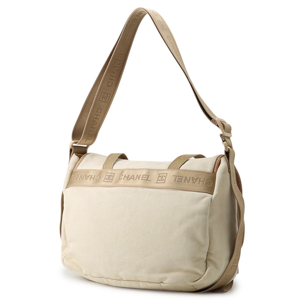CHANEL Vintage Shoulder Bag Ivory/Beige/Brown Canvas Leather