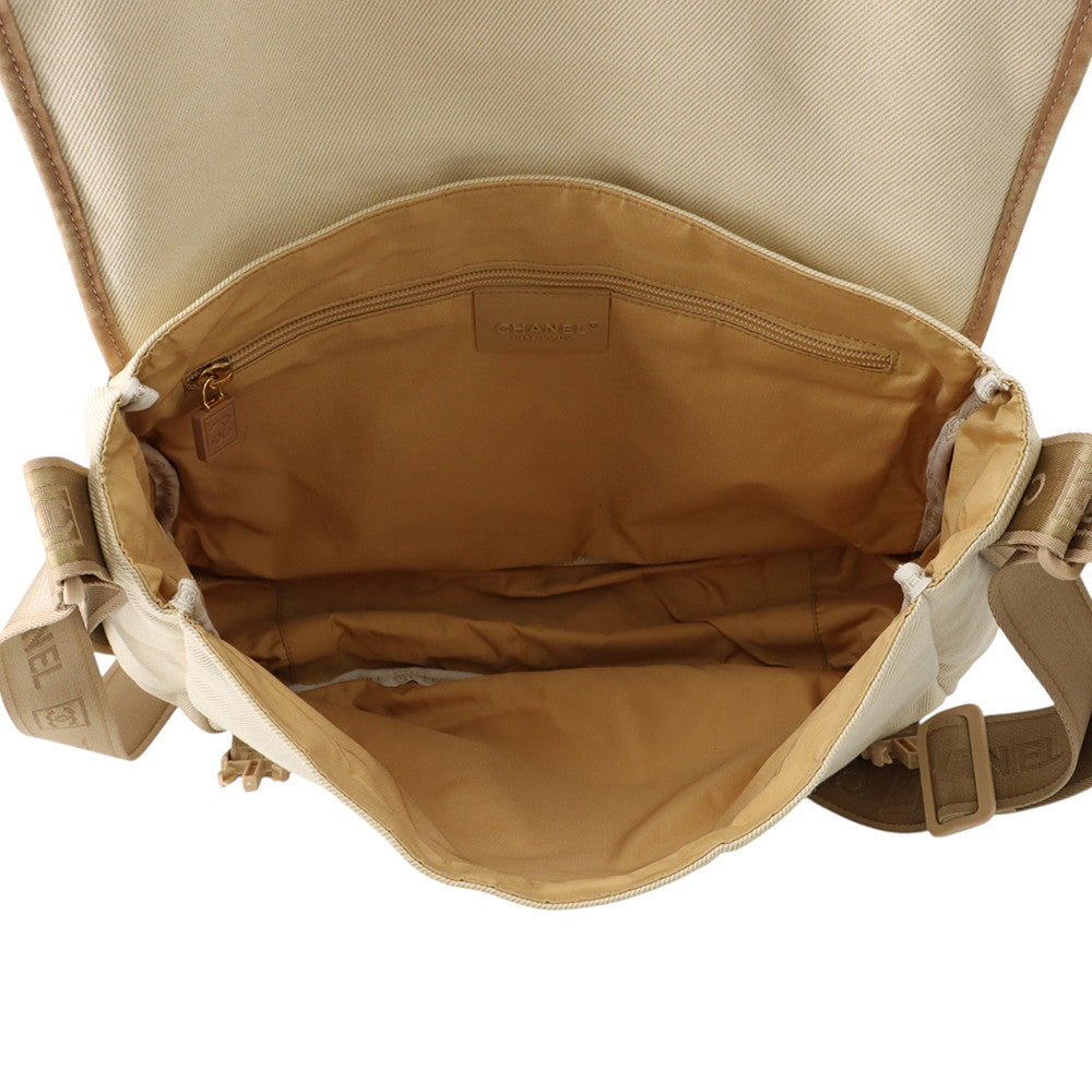 CHANEL Vintage Shoulder Bag Ivory/Beige/Brown Canvas Leather