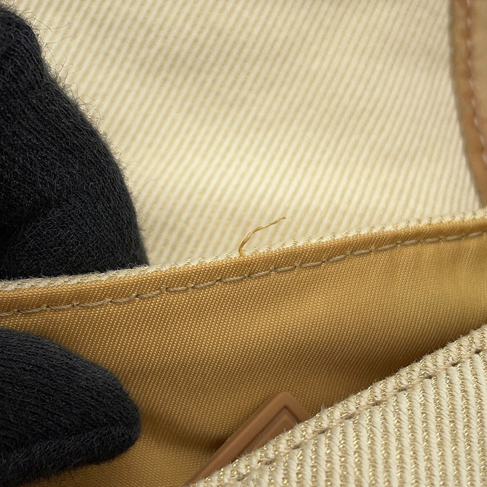 CHANEL Vintage Shoulder Bag Ivory/Beige/Brown Canvas Leather