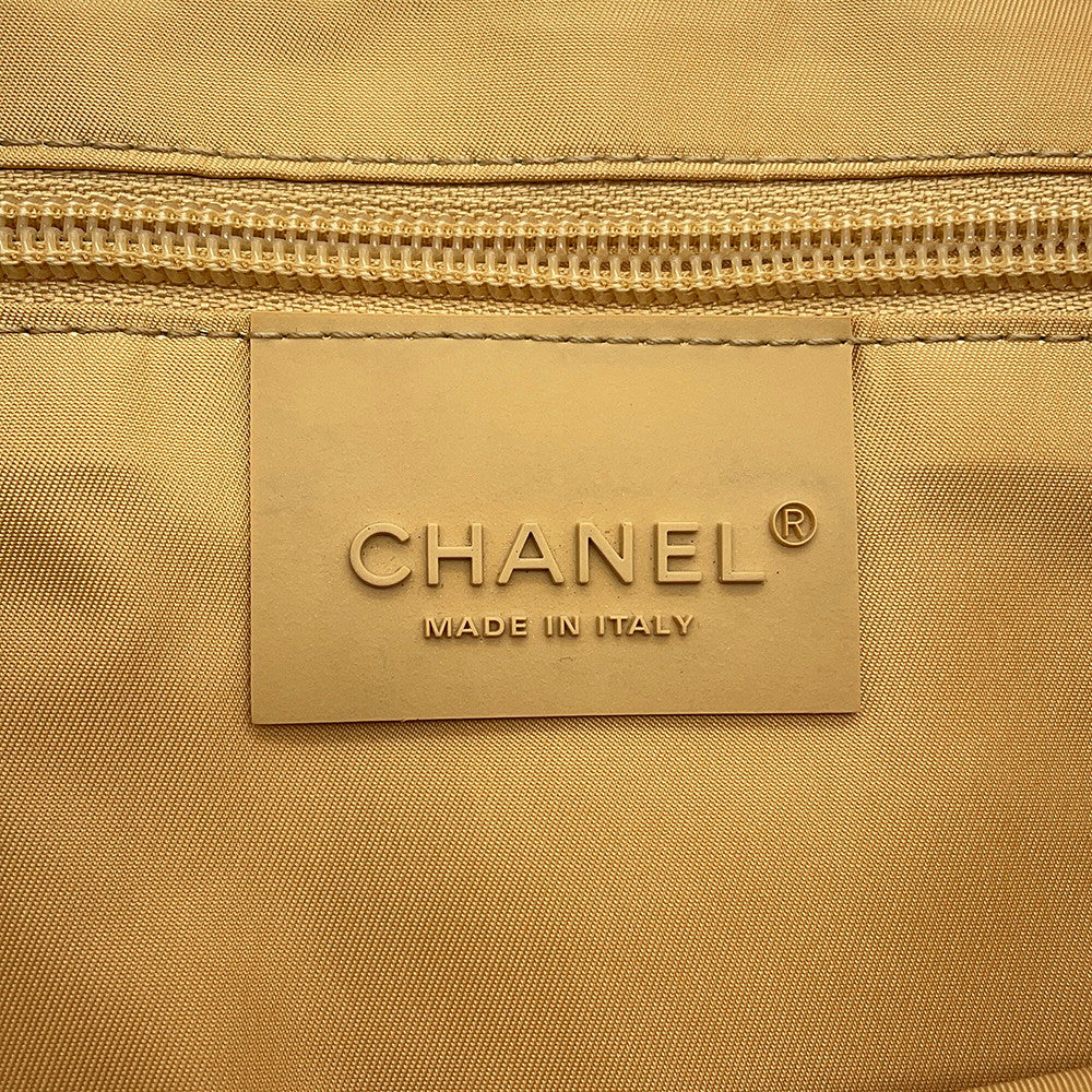 CHANEL Vintage Shoulder Bag Ivory/Beige/Brown Canvas Leather