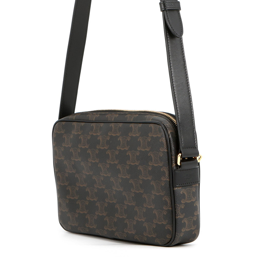 CELINE Triomphe Medium Messenger Bag Black/Brown194502CIM.38NO PVC Leather