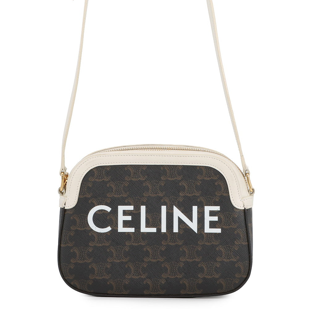 CELINE Triomphe Camera Bag Brown/White191522 PVC Leather
