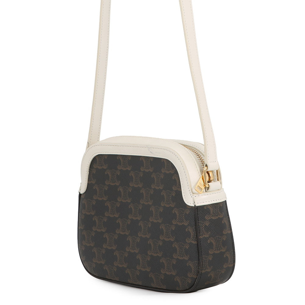 CELINE Triomphe Camera Bag Brown/White191522 PVC Leather