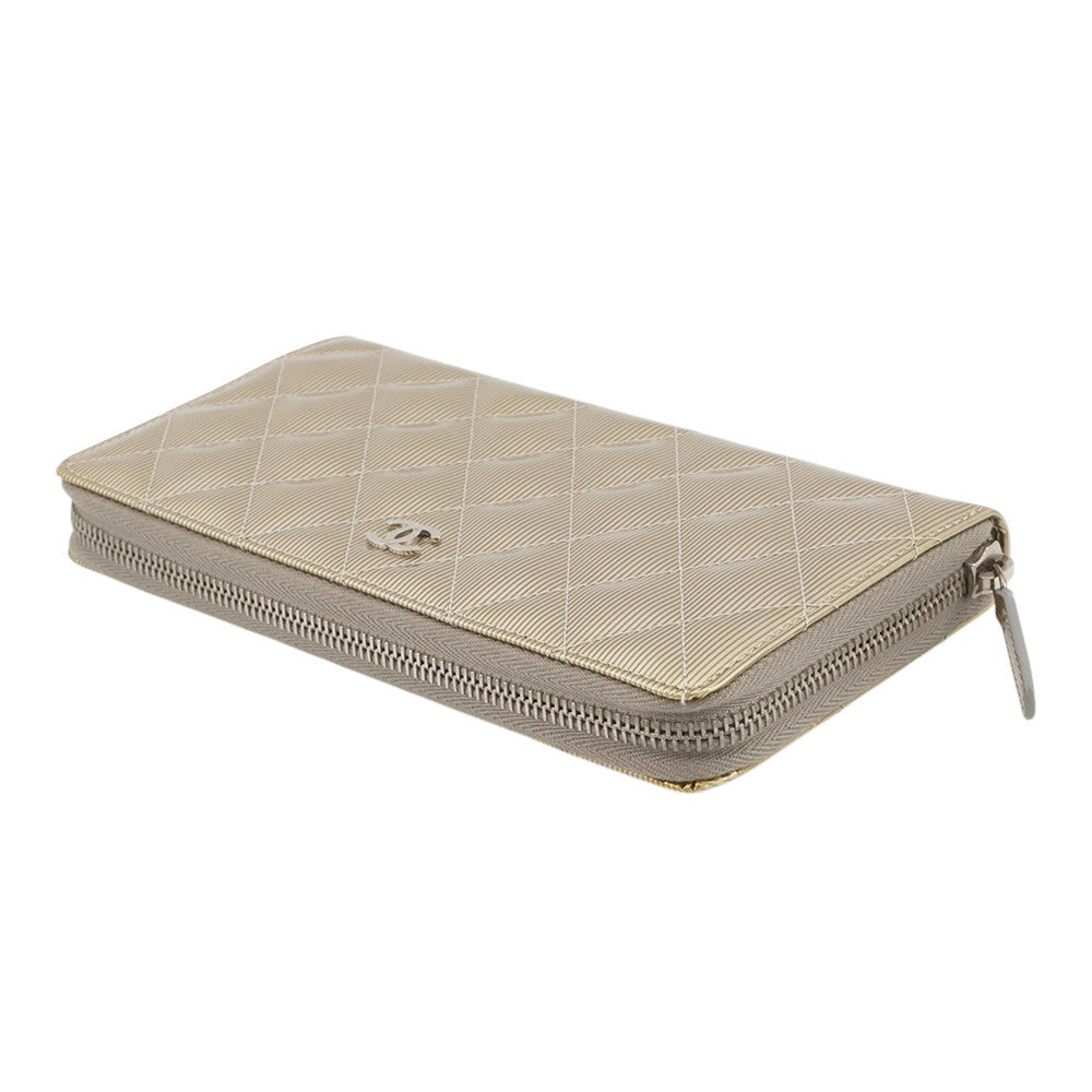 CHANEL Matelasse Zip Around Long Wallet Champagne GoldA50097 Patent Leather