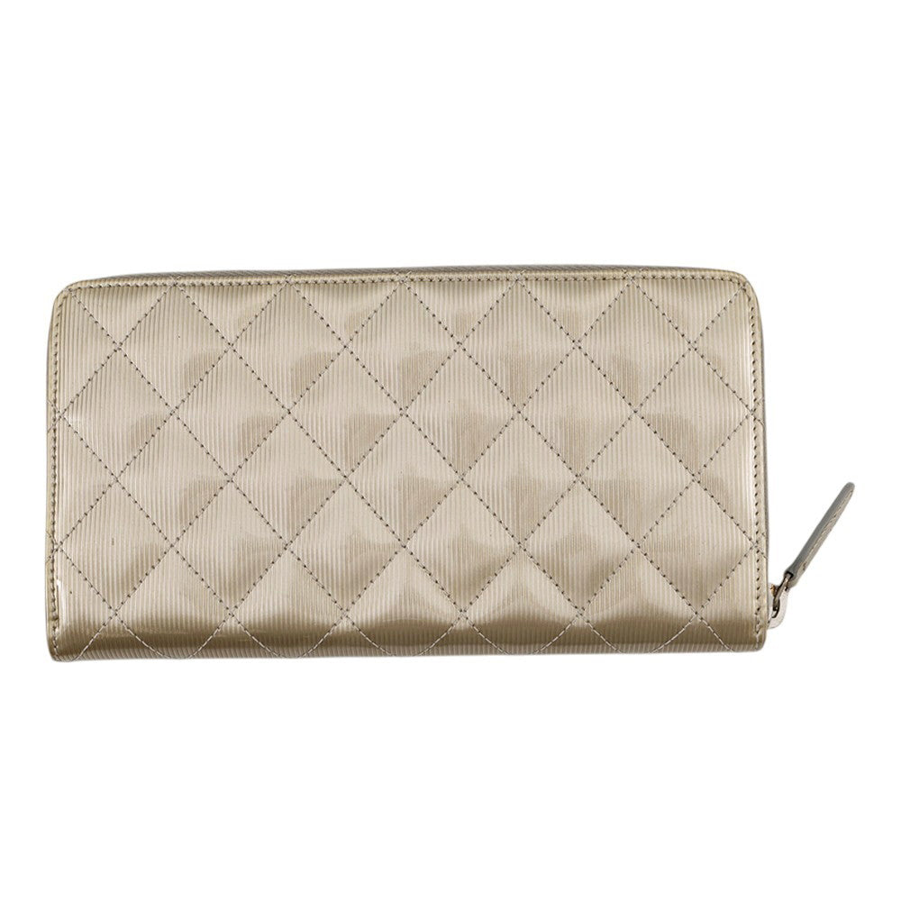 CHANEL Matelasse Zip Around Long Wallet Champagne GoldA50097 Patent Leather