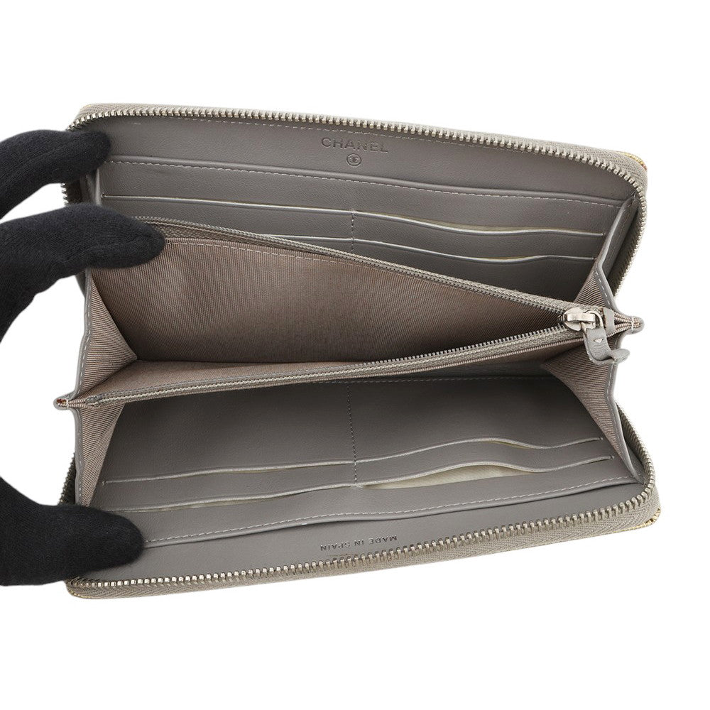 CHANEL Matelasse Zip Around Long Wallet Champagne GoldA50097 Patent Leather