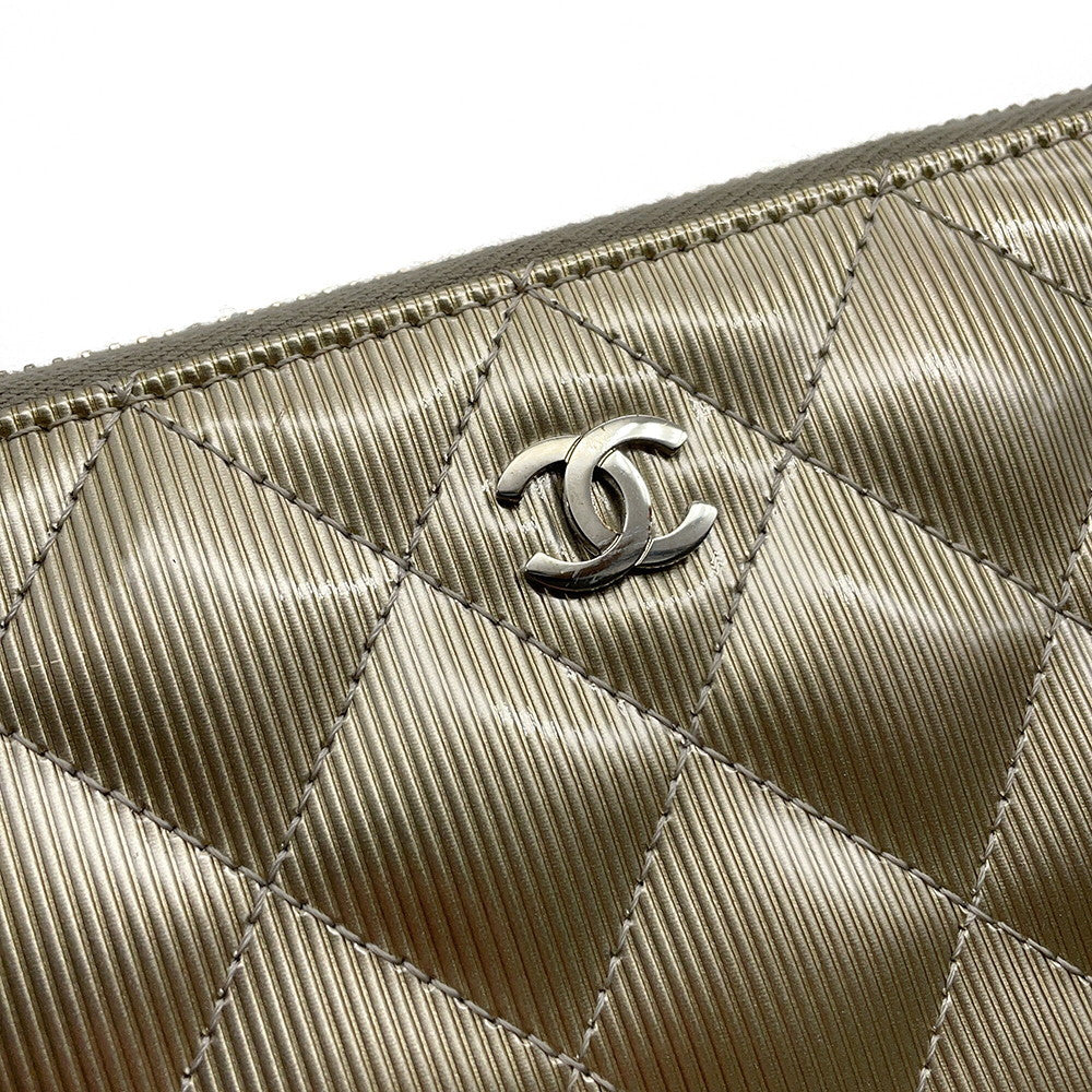 CHANEL Matelasse Zip Around Long Wallet Champagne GoldA50097 Patent Leather