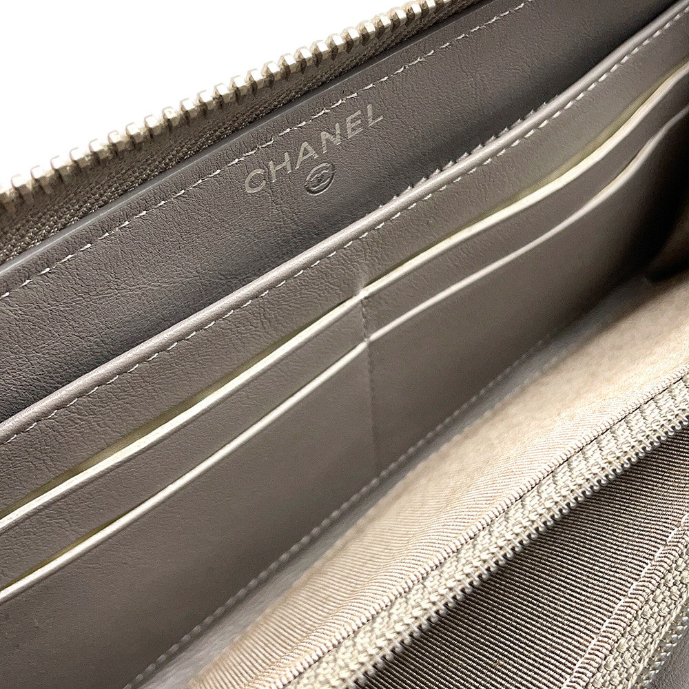 CHANEL Matelasse Zip Around Long Wallet Champagne GoldA50097 Patent Leather