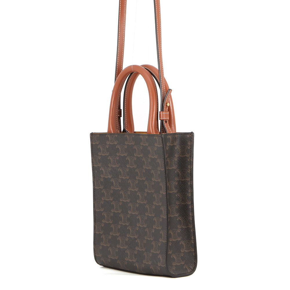 CELINE Triomphe Mini Vertical Cabas 2WAY Bag Tan194372 PVC Leather