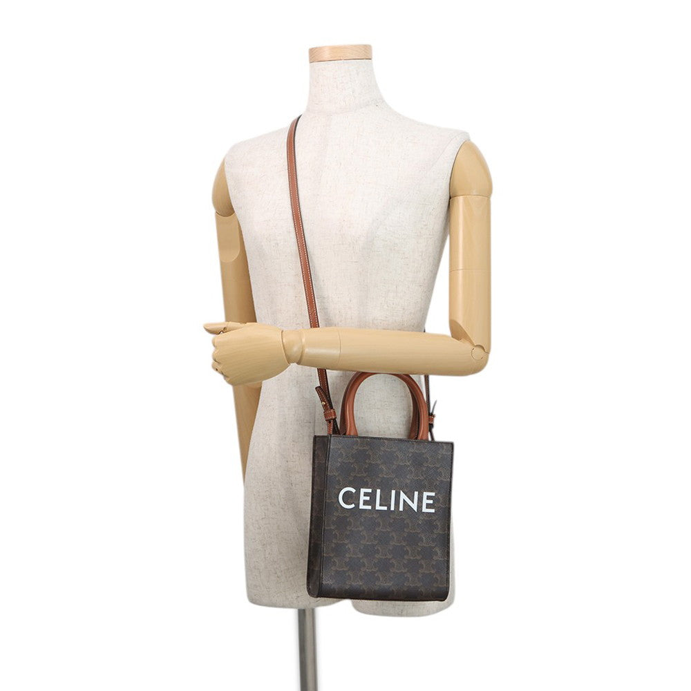 CELINE Triomphe Mini Vertical Cabas 2WAY Bag Tan194372 PVC Leather