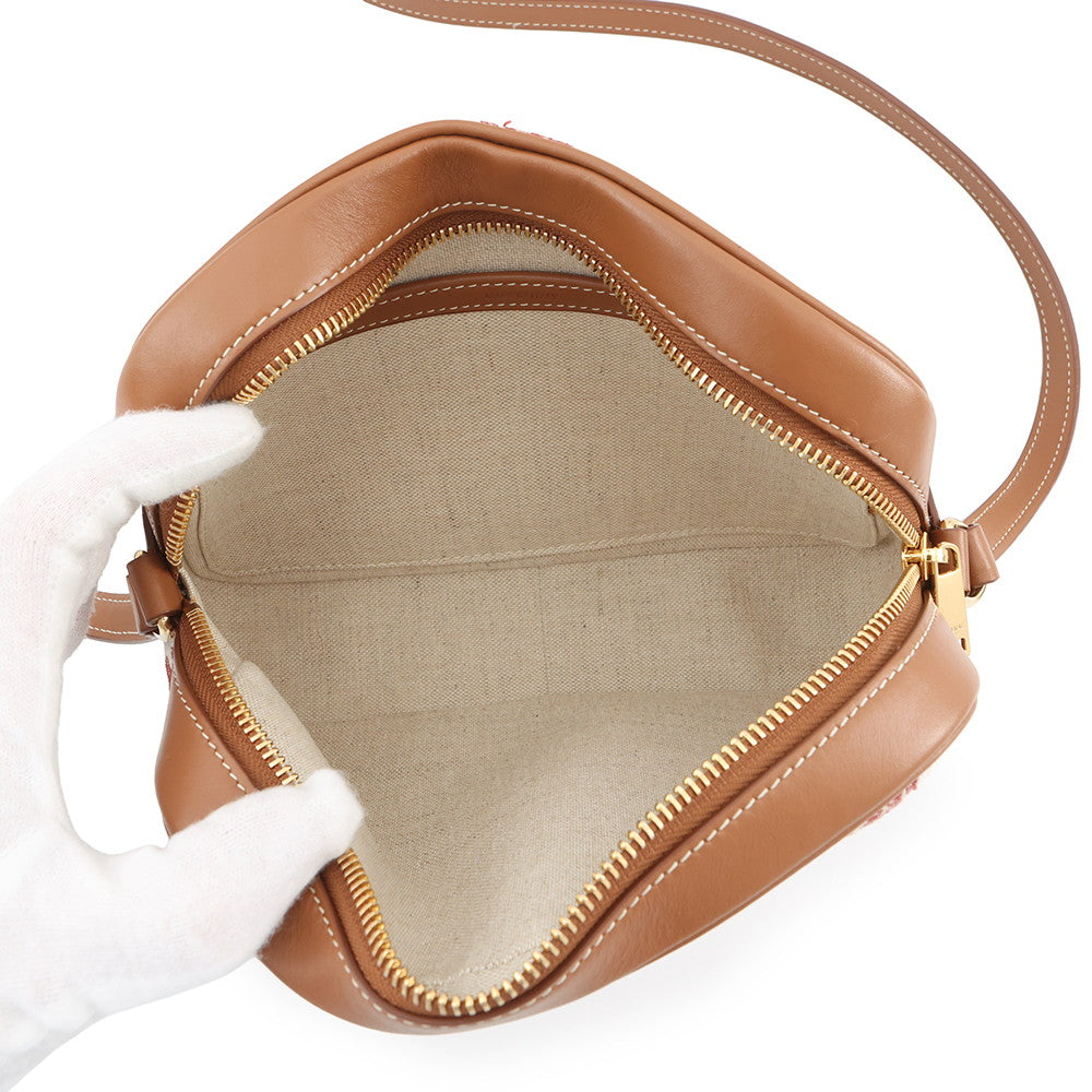 CELINE Shoulder Bag White/Brown/Red194332CS8 Canvas Leather
