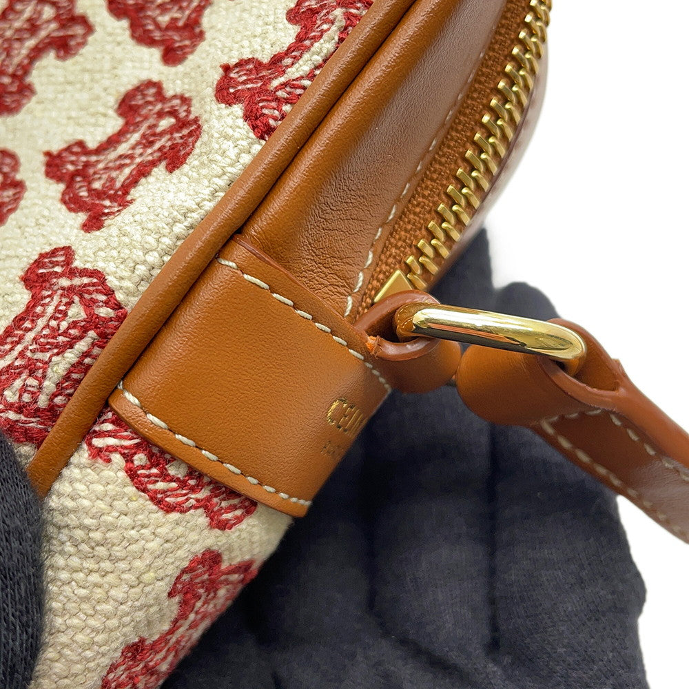 CELINE Shoulder Bag White/Brown/Red194332CS8 Canvas Leather