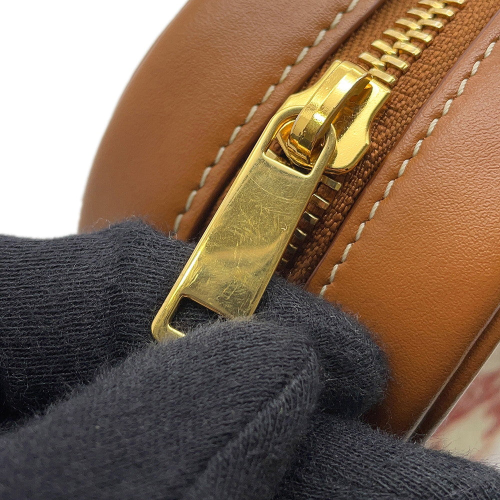 CELINE Shoulder Bag White/Brown/Red194332CS8 Canvas Leather